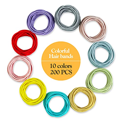 Hanyousheng Gomas del Pelo, Multicolor Elástico Pelo Gomas, 200 Piezas 4.5cm Banda Elástica de Pelo, 2mm sin Metal Suave Elástico Pequeñas Gomas Para Rizado Para Mujeres y Niñas