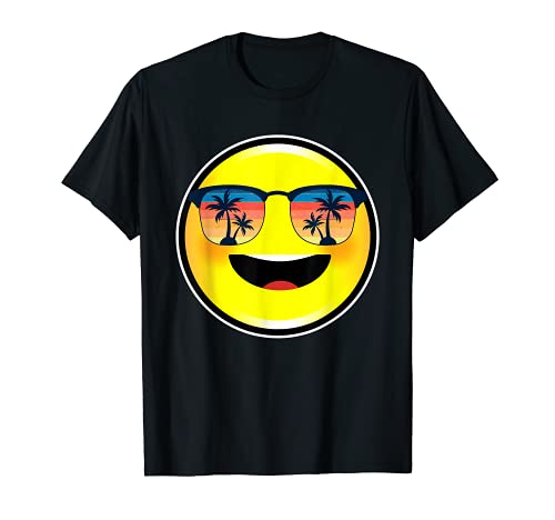 Happy Face Emoji Funny Tropical Sunset Gafas de sol Camiseta