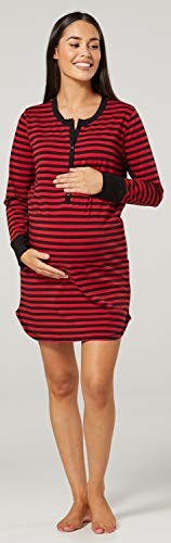 HAPPY MAMA. Para Mujer Camisón de Rayas Premamá de Embarazo y Lactancia. 589p (Black & Red, 38-40, M)