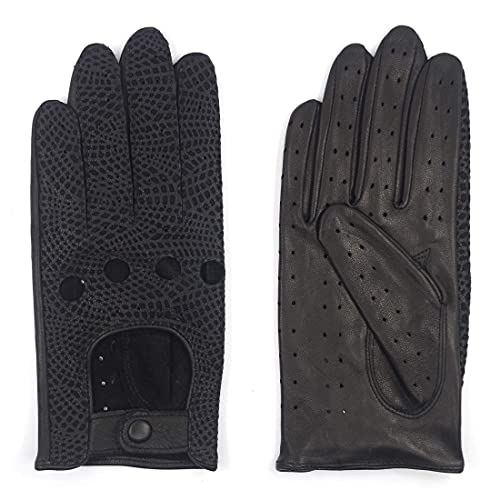 Harssidanzar Guantes de conducción de cuero de piel de cordero italianos de lujo para mujer Sin forro Actualización con acabado vintage GL009,serpiente negra,Talla XL