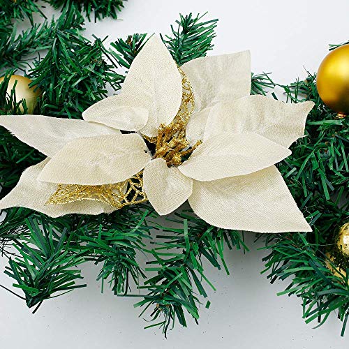 harupink 1,8 m de guirnalda navideña artificial con lazo dorado y adornos florales para escaleras, chimenea, porche, decoración para árbol de Navidad (1 unidad), color amarillo