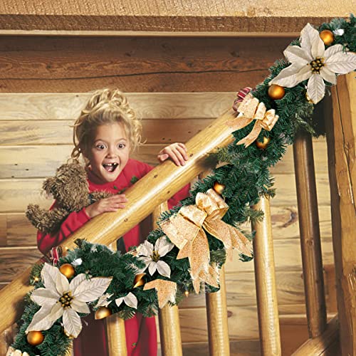 harupink 1,8 m de guirnalda navideña artificial con lazo dorado y adornos florales para escaleras, chimenea, porche, decoración para árbol de Navidad (1 unidad), color amarillo