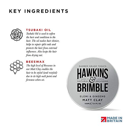 Hawkins & Brimble Matt Clay 100 ml/3.5 fl oz – Estilo de cabello mate no grasoso para hombres suaviza las reparaciones permite remodelar | Nuestro aclamado aroma sutil firma