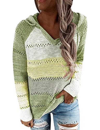 heekpek Mujer Sudaderas con Capucha Manga Larga Jersey Suéteres de Punto Caliente Suéter Jerséis Sueltos Sudadera Otoño Invierno Ahueca hacia Fuera La Pull-Over(1 - Verde,S-M)