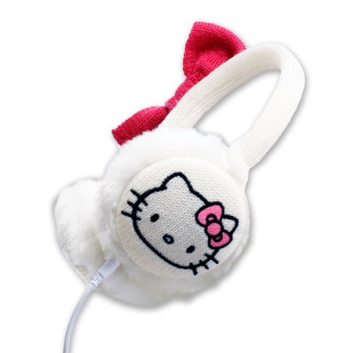 Hello Kitty HK8903W - Orejeras Tejidas para Audio con Diadema y Conector de 3.5 mm, Color Blanco