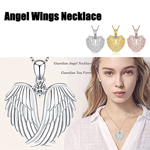 hemao Angel Wings Heart Necklace, Guardian Angel Wings Necklace with Sparkle Cubic Zirconia Jewelry Gifts for Women Girls