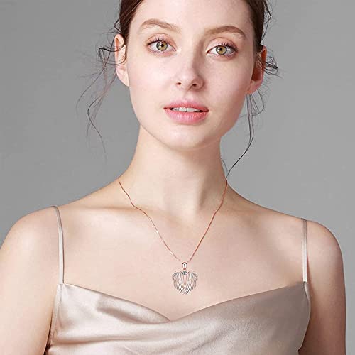 hemao Angel Wings Heart Necklace, Guardian Angel Wings Necklace with Sparkle Cubic Zirconia Jewelry Gifts for Women Girls