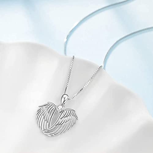 hemao Angel Wings Heart Necklace, Guardian Angel Wings Necklace with Sparkle Cubic Zirconia Jewelry Gifts for Women Girls