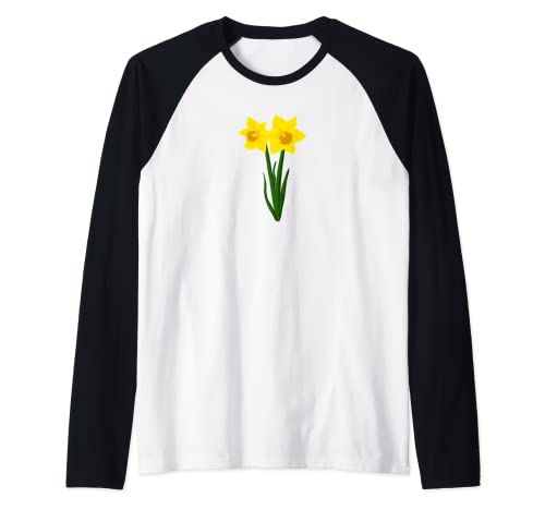 Hermosos narcisos amarillos flores de primavera narcisos florales Camiseta Manga Raglan