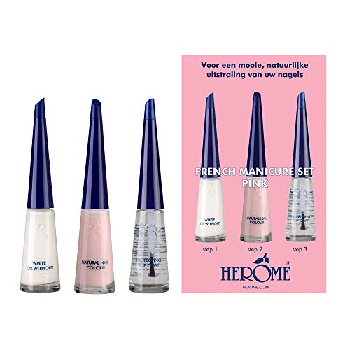 Herome - Set de Manicura Francesa Rosa Fresco, 3 x 10 ml | Kit Esmalte Manicura Francesa con Base Rosa Suave, Fórmula Fortalecedora Máxima Protección ante Desgarro