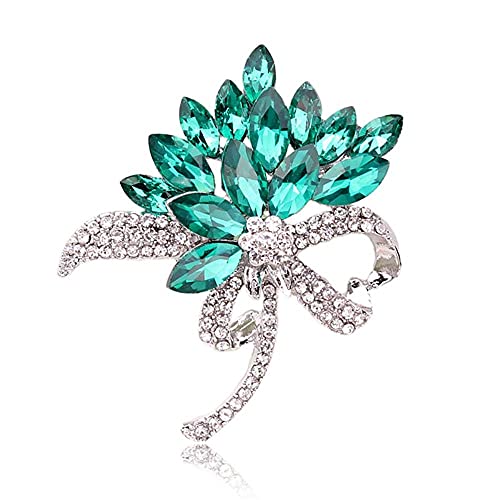 HFGSD Broche Pin para Mujer Bröllopsblomma Corsage kristallglas brosch (Color : White K+Hole Green)