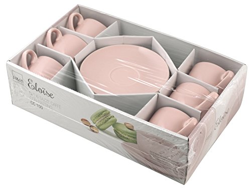 H&h set 6 tazze caffe con piattino ceramica eloise rosa cc10