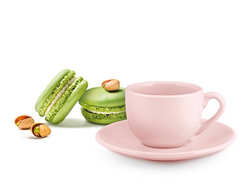 H&h set 6 tazze caffe con piattino ceramica eloise rosa cc10