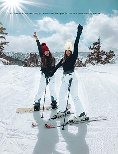 HIDARLING Gorro de invierno y bufanda circular para mujer, gorro de punto cálido con pompón de piel sintética y forro polar, sombreros de deportes al aire libre