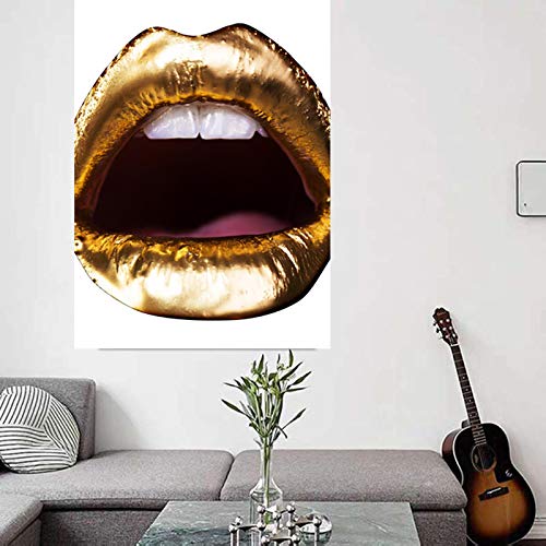 HJKLP Posters para Pared Pinturas en Lienzo de Labios Dorados Moda Mujer Arte de Pared Maquillaje Chicas Poster e Impresiones Cuadros de Pared para Decoracion del hogar 50x70cm x1 Sin Marco