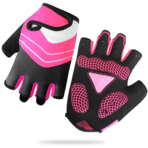 HNOOM Guantes Ciclismo, Guantes MTB para Hombre Mujeres, Guantes Bicicleta Montaña Antideslizante, Transpirable Guantes de Dedo Medio para MTB Bicicleta Bici (Rosa, M)