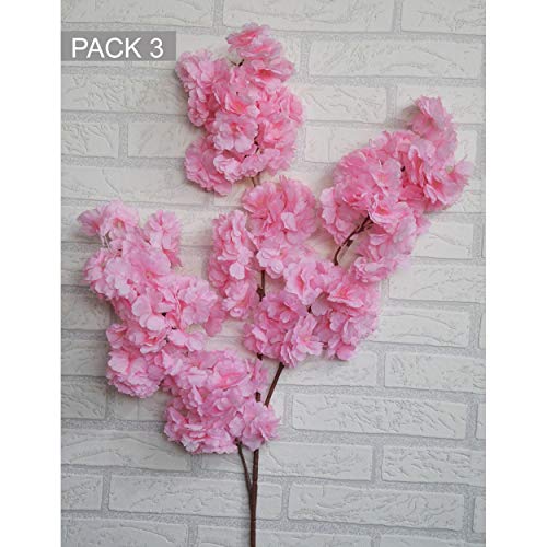 HOGAR Y MAS Flores Almendro Artificiales decoración jarrones Set de 3, Ramas Flores de Interior Decorativas 100 cm - Rosa