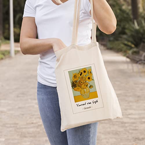 Hole Gadget S.r.l Shopping Bag de algodón 100 % de tela natural ecológica, bolsa con ilustraciones pictorias e impresiones fabricadas en Italia, natural, Talla única