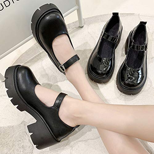 Holibanna Zapatos con Plataforma María Cuñas de Tacón Grueso Zapatos Lolita Vestido Oxford Zapatos Escolares Hebilla Correa Punta Redonda Pisos Bloque Tacones Gruesos Bombas (37)