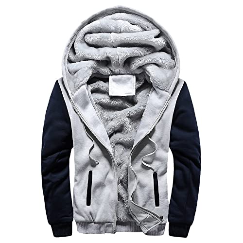 Hombres Sudaderas Con Capucha Invierno Grueso Cálido Fleece Cremallera Hombres Sudaderas Con Capucha Abrigo Ropa Deportiva Hombre Streetwear Sudaderas Con Capucha Hombres 4XL 5XL - light grye, XL