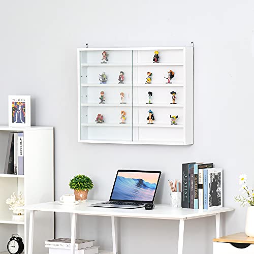 HOMCOM Vitrina de Pared Vitrina de Madera con Estantes Ajustables y 2 Puertas Correderas de Vidrio para Colecciones Perfumes Figuras de Decoración 80x9,5x60 cm Blanco