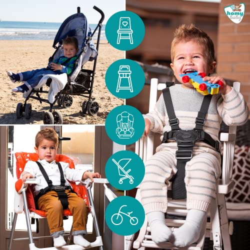 HOMYBABY® Arnes bebe 5 puntos | Anclaje cinturon seguridad niños | Arnes para bebes | Tronas, silla coche y carro bebe | Arnes seguridad silla niño | Enganches bicicleta niño | Correa niños universal