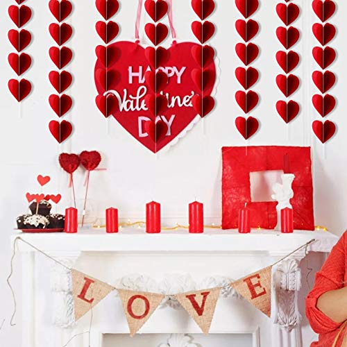 HOWAF Decoración de San Vatentín, Guirnalda de 3D Corazón Roja, Pancarta de corazón para San Valentín, Compromiso, Aniversario y Fiesta de Cumpleaños Boda Fondo De Foto