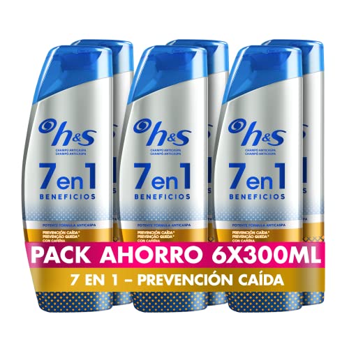 h&s 7en1 Eficaz champú anticaspa Prevención Caída, con cafeína, 300 ml x6