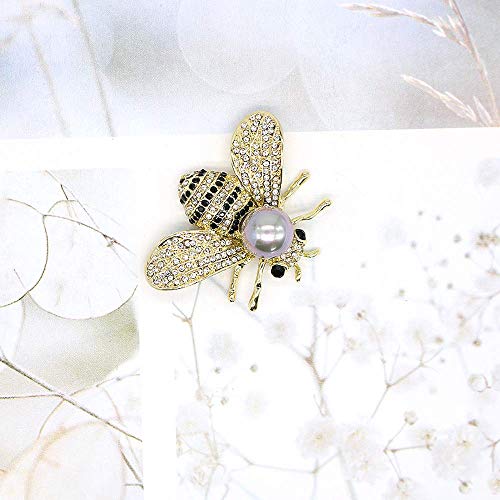 HSQYJ Broches de Abeja de Miel Broche de Abeja con temática de Insecto de Cristal Moda Animal Concha Broche de Perlas Pin Dorado (Perla Gris.)