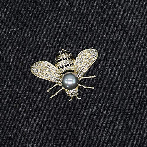 HSQYJ Broches de Abeja de Miel Broche de Abeja con temática de Insecto de Cristal Moda Animal Concha Broche de Perlas Pin Dorado (Perla Gris.)