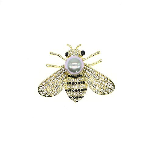 HSQYJ Broches de Abeja de Miel Broche de Abeja con temática de Insecto de Cristal Moda Animal Concha Broche de Perlas Pin Dorado (Perla Gris.)