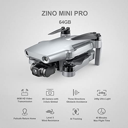 HUBSAN ZINO MINI PRO Plegable Mini Drone 249g GPS 4K 30fps Cámara Evitación de obstáculos 3D Cardán de 3 ejes 6KM FPV 40mins Tiempo de vuelo 64G