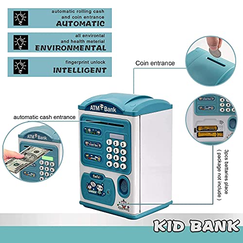 Hucha para niños, electrónica, cajero automático, hucha, hucha, caja de ahorro de dinero, con contraseña, huella digital, función de desplazamiento automático, música, regalos para niñas, niños, niños