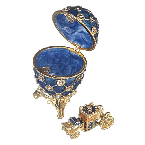 huevo de coronación ruso de Estilo Faberge / caja de joya con carruaje y el Águila imperial 6,5 cm azul