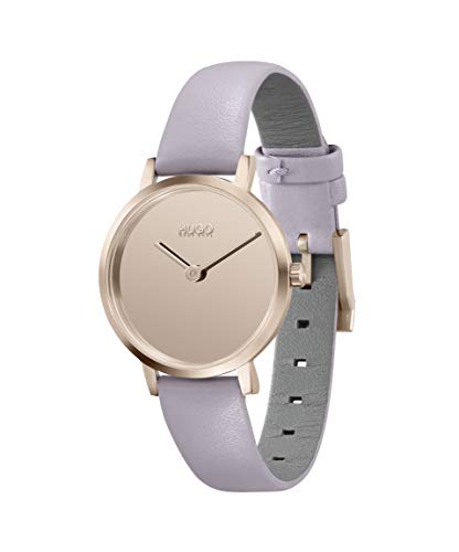 HUGO by Hugo Boss #Cherish - Reloj de cuarzo de acero inoxidable con correa de piel de becerro, color morado, 12 (Modelo: 1540083)