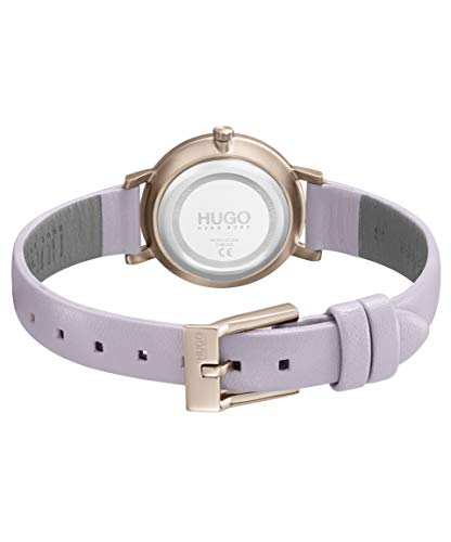 HUGO by Hugo Boss #Cherish - Reloj de cuarzo de acero inoxidable con correa de piel de becerro, color morado, 12 (Modelo: 1540083)