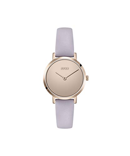 HUGO by Hugo Boss #Cherish - Reloj de cuarzo de acero inoxidable con correa de piel de becerro, color morado, 12 (Modelo: 1540083)