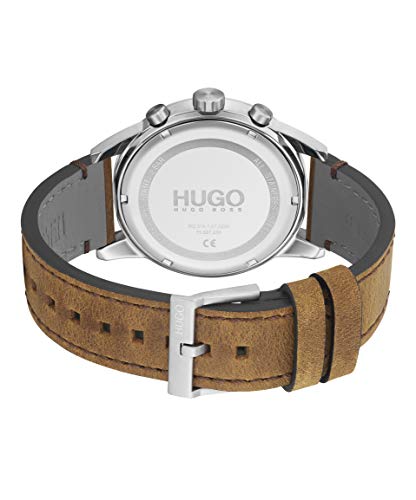 HUGO by Hugo Boss #Seek Reloj de cuarzo de acero inoxidable con correa de piel de becerro, marrón, 22 (modelo: 1530150)