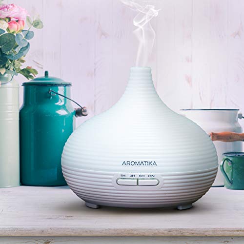 Humidificador Aromaterapia 300ml - Ambientador - Eléctrico - Difusor de Aceites Esenciales - Colores Led - Ultrasónico para Hogar - Oficina - Yoga - Dormitorio - Blanco - Luz Nocturna