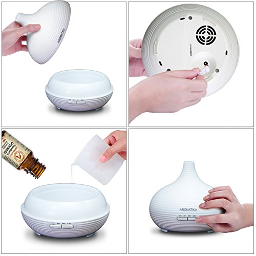 Humidificador Aromaterapia 300ml - Ambientador - Eléctrico - Difusor de Aceites Esenciales - Colores Led - Ultrasónico para Hogar - Oficina - Yoga - Dormitorio - Blanco - Luz Nocturna