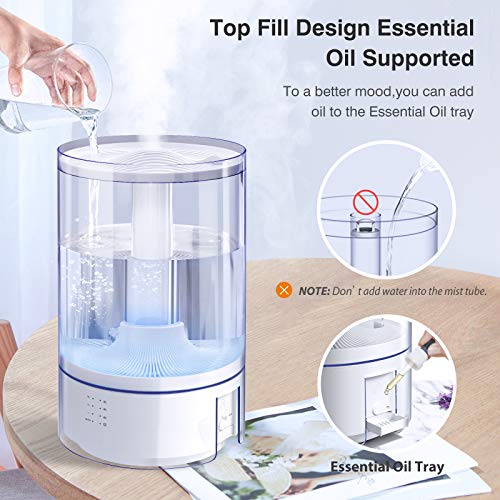 Humidificador, Gocheer 6L Humificador Ultrasónico bebes, Control Automático de Humedad, Difusor Aceites Esenciales a 25dB y 70m², Boquilla 360°, 65H Corriendo es Apto Para Dormitorio, Hogar