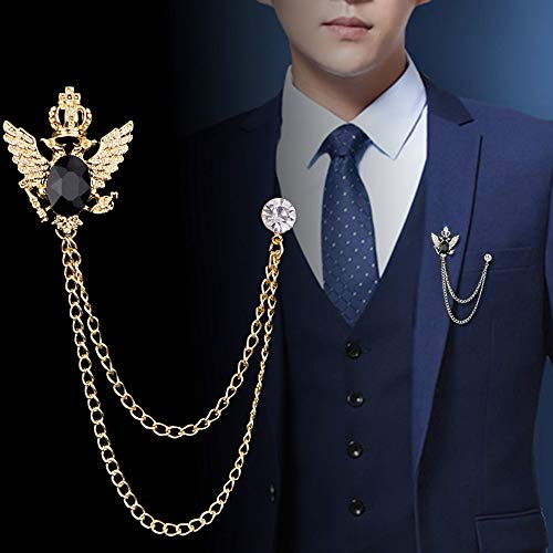 Huture 3PCS Broche de Hombre Insignia Pin Traje con Cadenas Broche Cadena De Hebilla Solapa Cuello para Camisa Collar Broche Cadena Decor Broches de Metal para Mujer Esmoquin Corbata Sombrero Bufanda