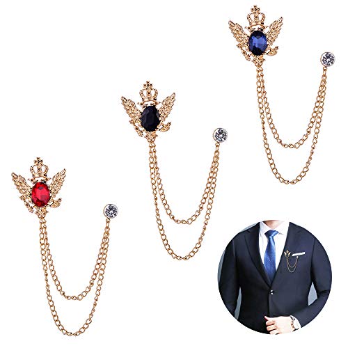 Huture 3PCS Broche de Hombre Insignia Pin Traje con Cadenas Broche Cadena De Hebilla Solapa Cuello para Camisa Collar Broche Cadena Decor Broches de Metal para Mujer Esmoquin Corbata Sombrero Bufanda