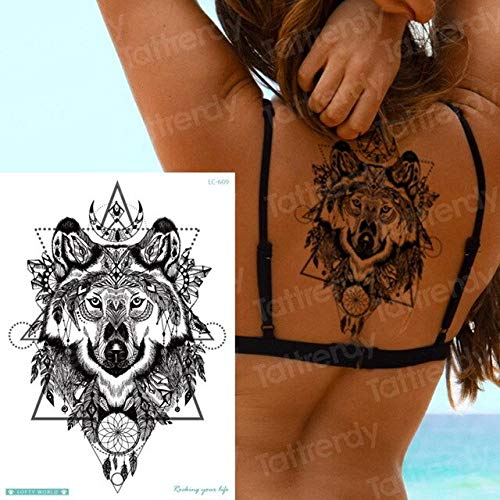 HXMAN 5 Unids Tatuaje Temporal Pegatina Hombres Hombres Tatuaje Manga Sexy Hombres Cuerpo Tatuaje Impermeable Lobo Cabeza Arte Tatoo Mujeres Brazo Espalda Calcomanías Nueva Lc-320 LC609