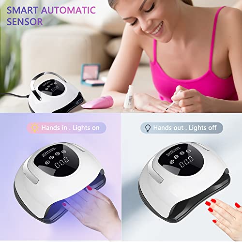 iBigLY Lampara LED Uñas 220W Profesional Secador de Uñas LED UV Lampara Uñas Gel Semipermanentes Maquina Uñas Luz UV Nail Lamp con Sensor Automatico,4 Temporizadores para Manicura y Pedicura