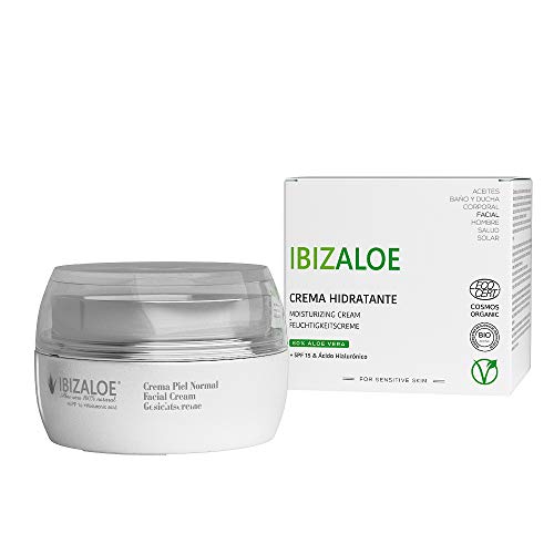 IBIZALOE Crema Hidratante Activa con Protección Solar 15 | Aloe Vera | Ácido Hialurónico | Sin Silicona Ni Químicos | 50ml