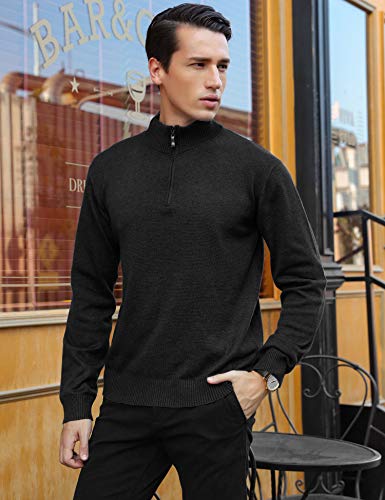 iClosam SuéTer Hombre Invierno CláSico con Cuello En V JerséIs Hombre De Manga Larga(Negro 1,XL)