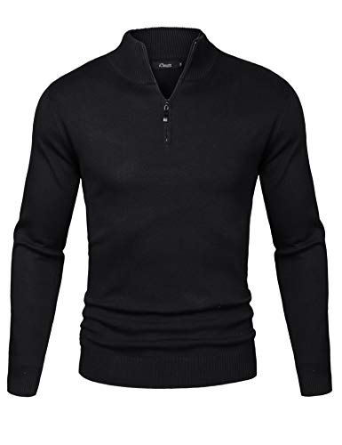 iClosam SuéTer Hombre Invierno CláSico con Cuello En V JerséIs Hombre De Manga Larga(Negro 1,XL)