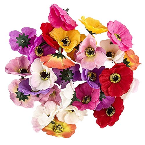 Ideen mit Herz Flores decorativas, flores artificiales sin tallo, diferentes variedades, aprox. 4-5 cm de diámetro (anémona, multicolor, 27 unidades)