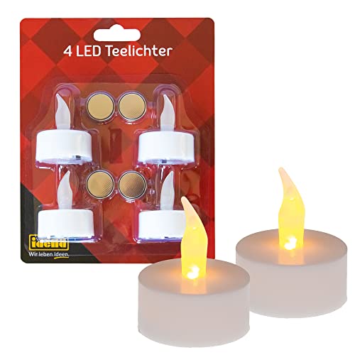 Idena 408998 - Velas de té LED, 4 piezas, velas eléctricas con luz parpadeante, pilas incluidas, decoración para bodas, fiestas, Navidad, Pascua, como luz de ambiente